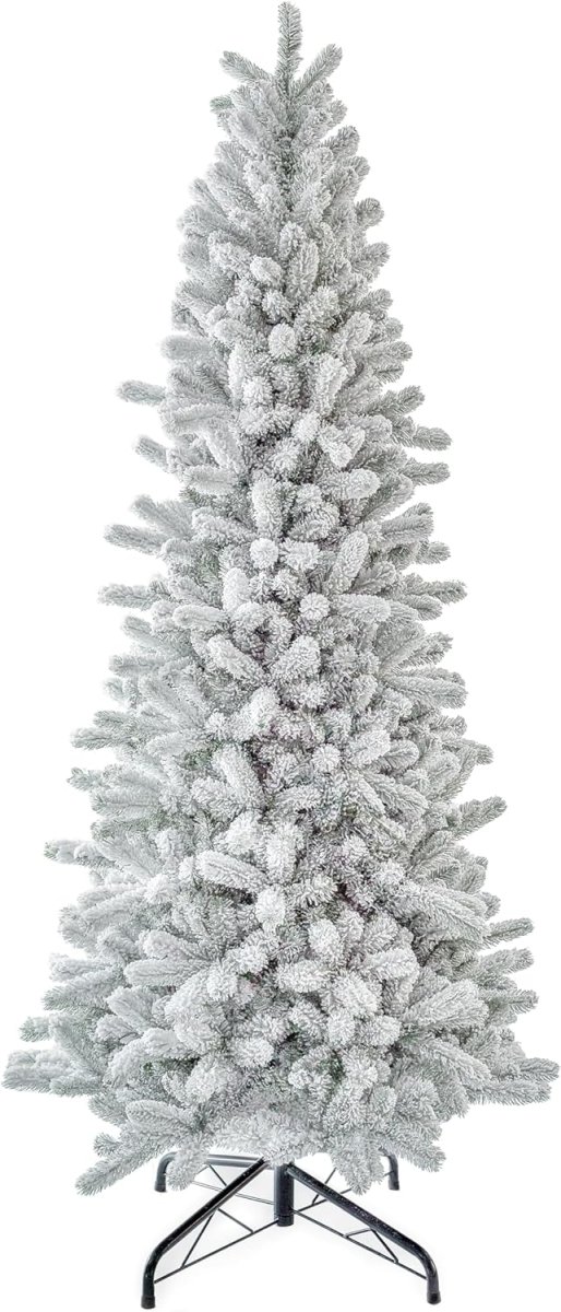 KING OF CHRISTMAS King Flock Slim Artificial Christmas Tree (Unlit) on a white background
