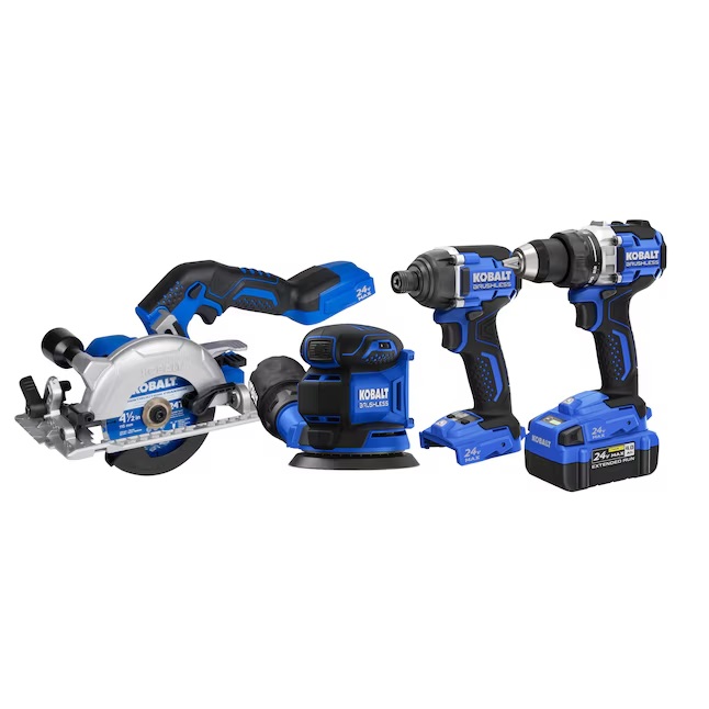 Four Kobalt power tools on a white background