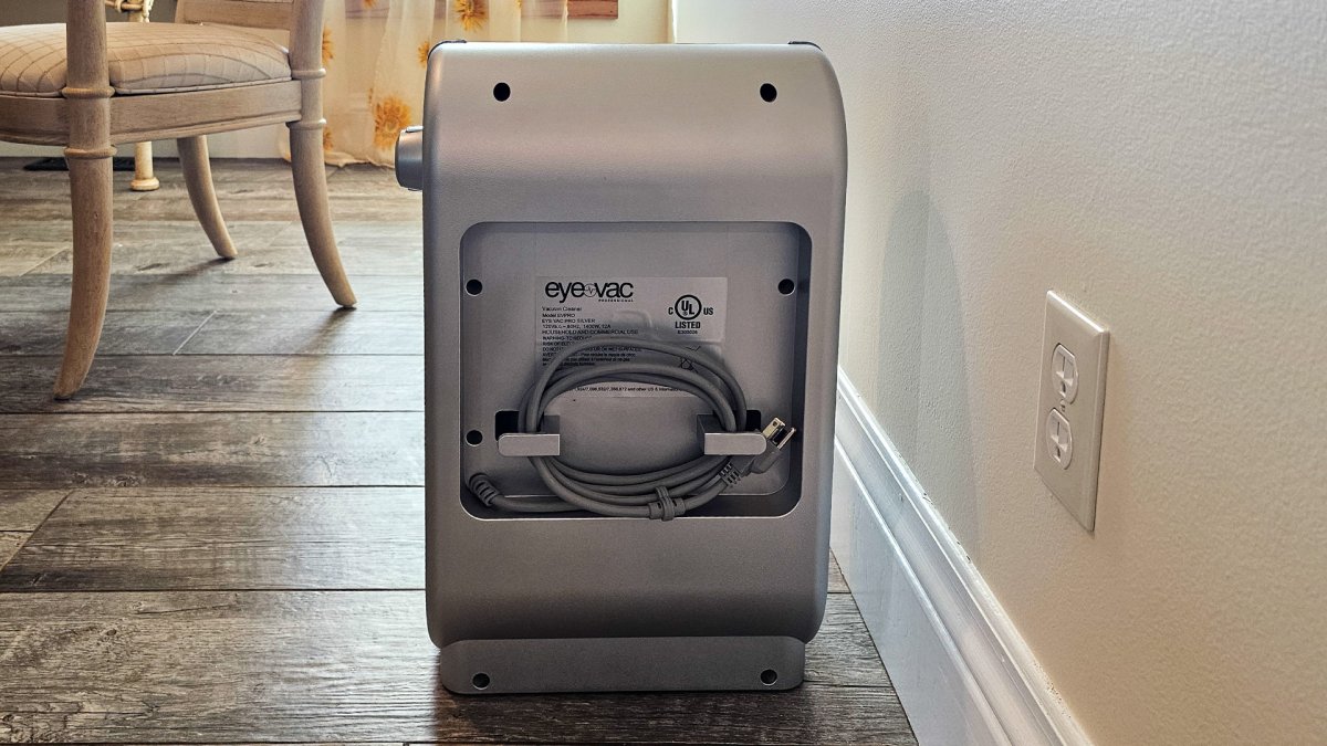 Power cord stores neatly on the back of the EyeVac