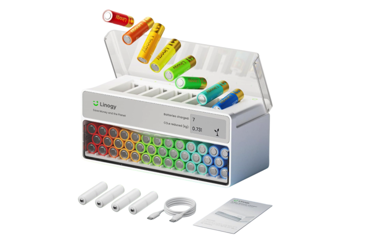New Battery Charger Fully Powers AA Batteries in 3 Hours and Organizes Them Automatically, Linogy sustainable battery charger