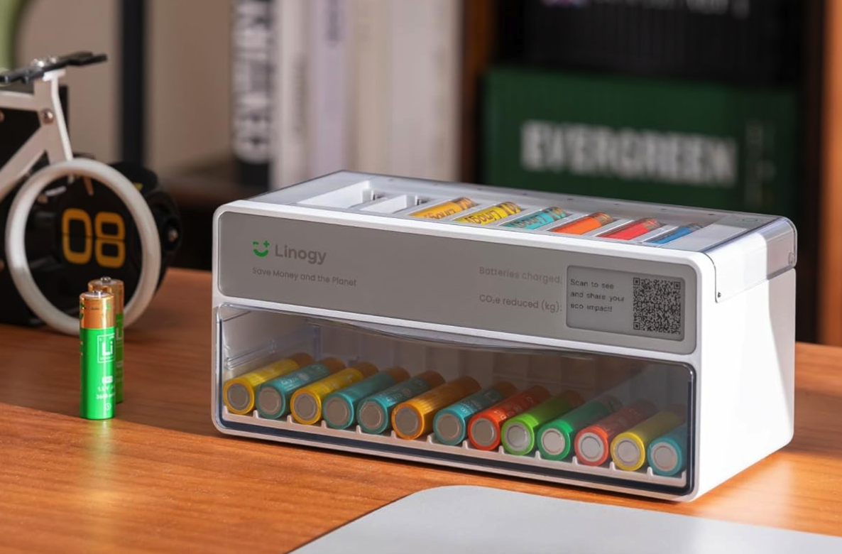 New Battery Charger Fully Powers AA Batteries in 3 Hours and Organizes Them Automatically, Linogy sustainable battery charger