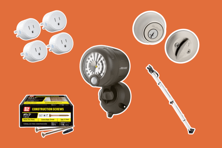 Best Home Security Products Under $100 on an orange background