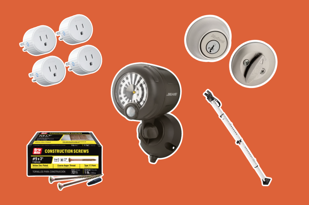 Best Home Security Products Under $100 on an orange background