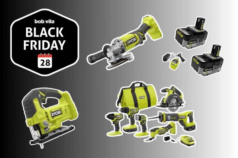 ryobi tools on gray background