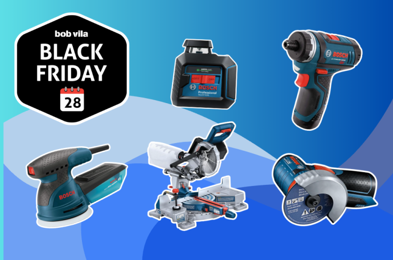 Bosch tools on a wavy blue background