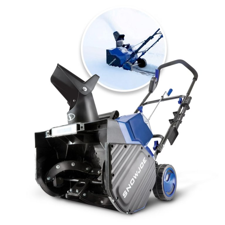 Snow Joe 48V 18" Cordless Snow Blower (2×4.0Ah) on a white background