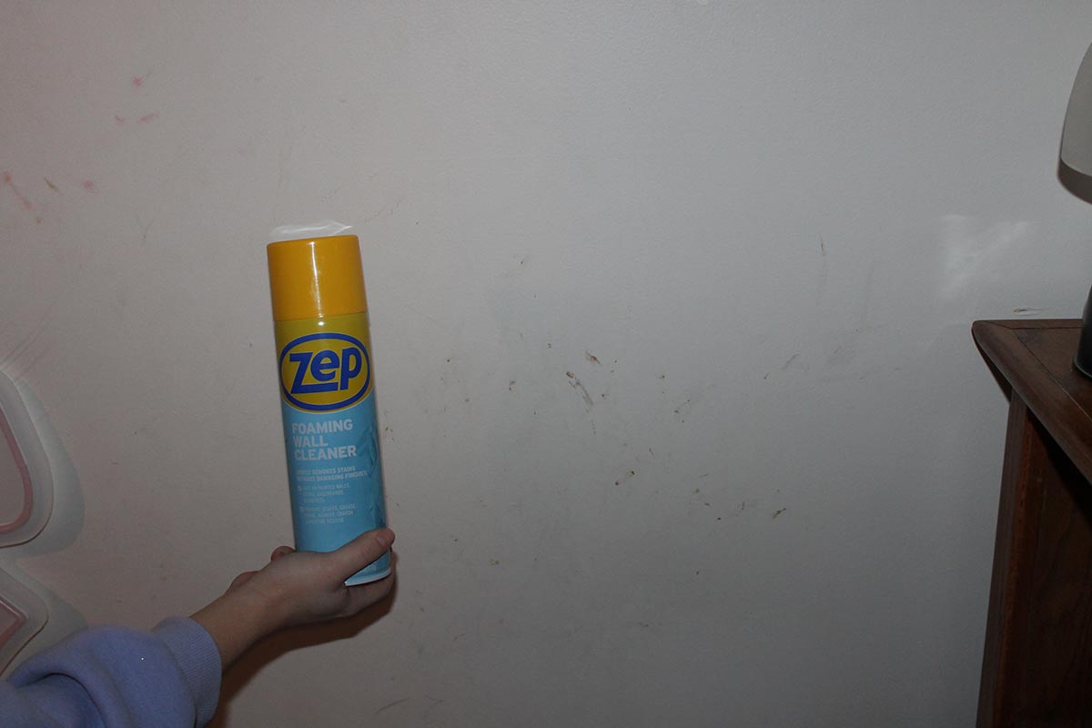 can of zep wall cleaner next to a dirty wall