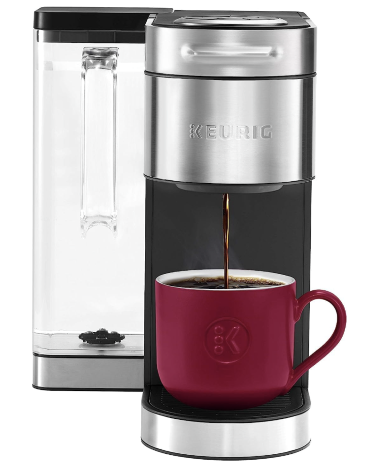 Keurig® K-Supreme Plus Single Serve K-Cup Pod Coffee Maker, MultiStream Technology, Black/Stainless Steel (Renewed) on white background