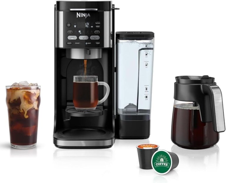 Ninja | Drip Coffee Maker 12-Cup (Renewed) with iced coffee on white background