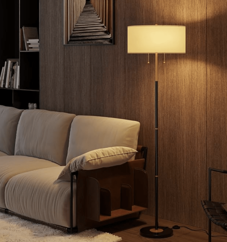 2-Light Floor Lamp, Mid Century Floor Lamp with White Fabric Shade, Standing Lamp Tall Lamp for Living Room Bedroom, 3 Color Temperatures 9W Bulb Include Brand: Karjoefar