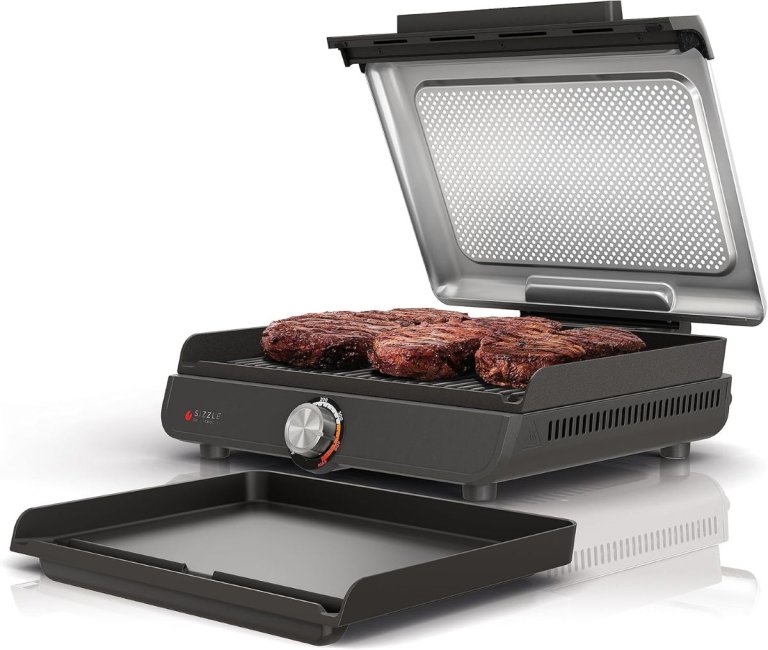 Ninja GR101 Sizzle Smokeless Indoor Grill & Griddle (Renewed) on white background