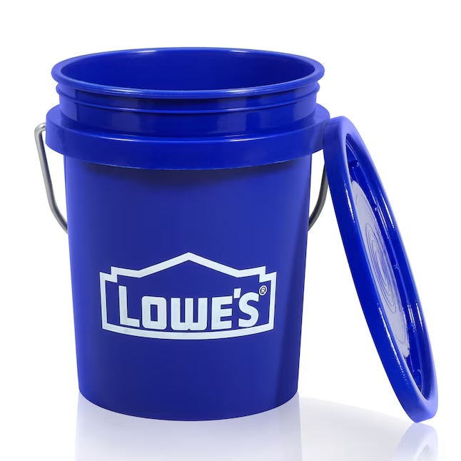 Blue Lowes mini bucket with lid on 'a white background.