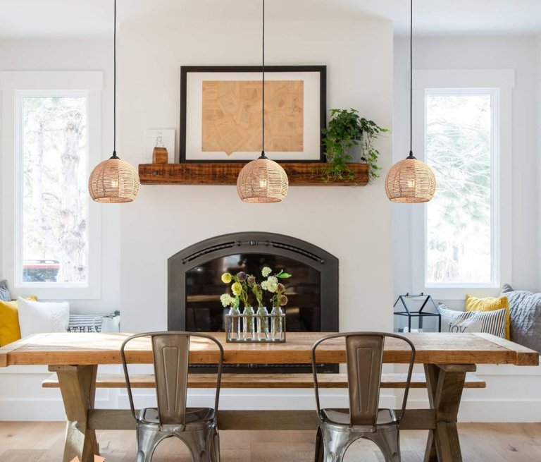 AyshwillDec 3 Pack Wicker Pendant Light Natural Woven Pendant Light Boho Chandelier Light Fixture Dome Rustic Farmhouse Pendant Lights Rattan Light Fixture for Dining Room Kitchen Island