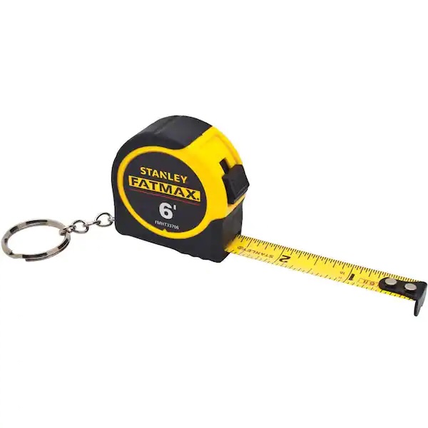 Stanley Fat Max mini tape measure on a keychain