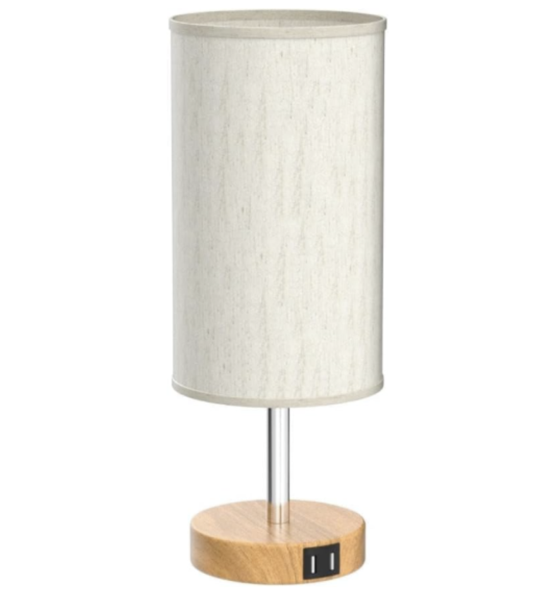 Yarra-Decor Bedside Table Lamp with USB Port - Touch Control for Bedroom Wood 3 Way Dimmable Nightstand Lamp with Round Flaxen Fabric Shade for Living Room, Dorm, Home Office