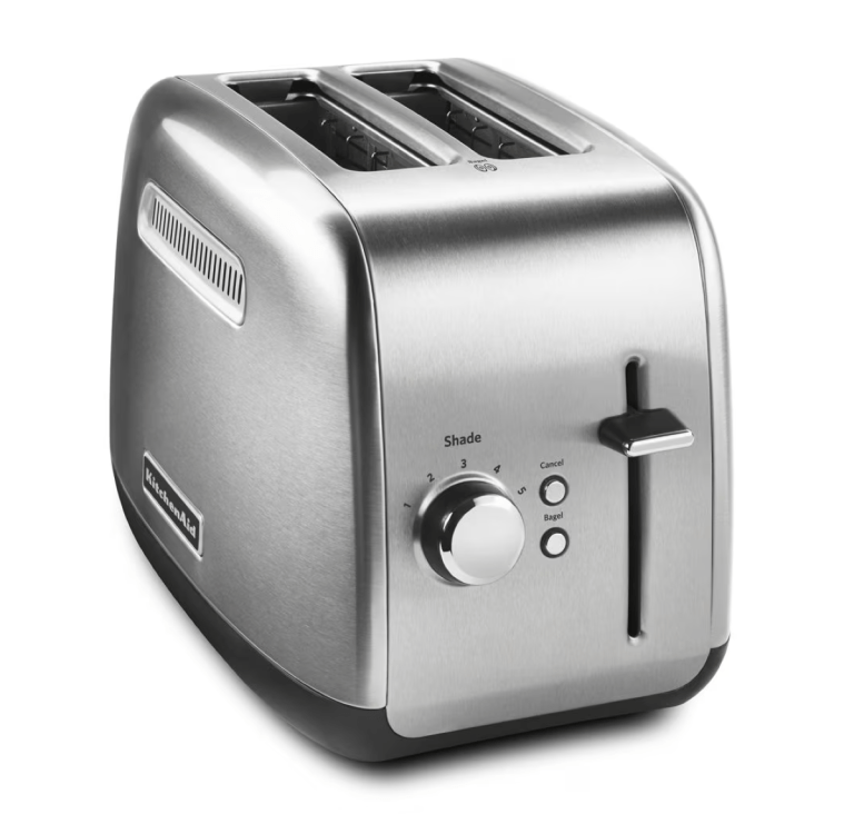 KitchenAid Refurbished 2-Slice Toaster with manual lift lever - Brushed Stainless Steel on white background
