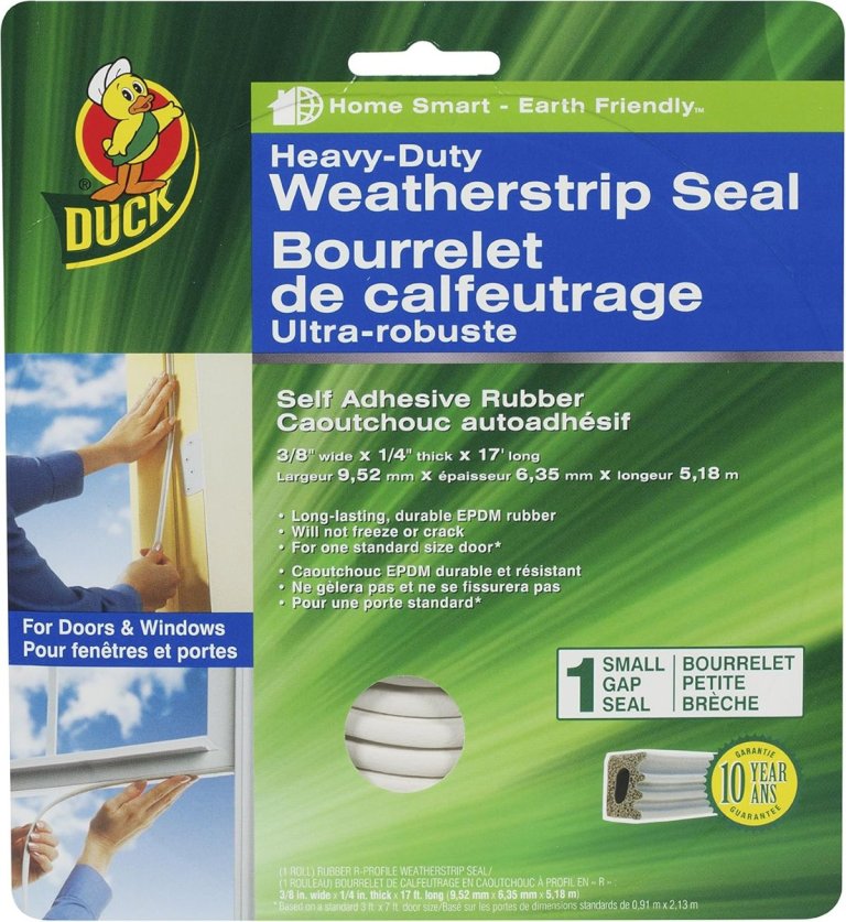 Duck Brand Heavy-Duty Self Adhesive Weatherstrip Seal for Small Gap, 3/8-Inch x 1/4-Inch x 17-Feet, 1 Seal, Gray (282439)