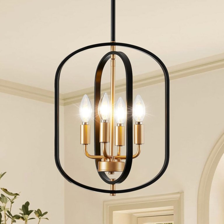 AKLMXCG Black and Gold Chandelier hanging in a home