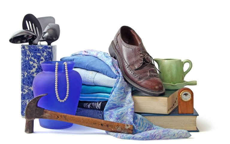 Assorted household and personal items thrifted and refurbished for gifts.