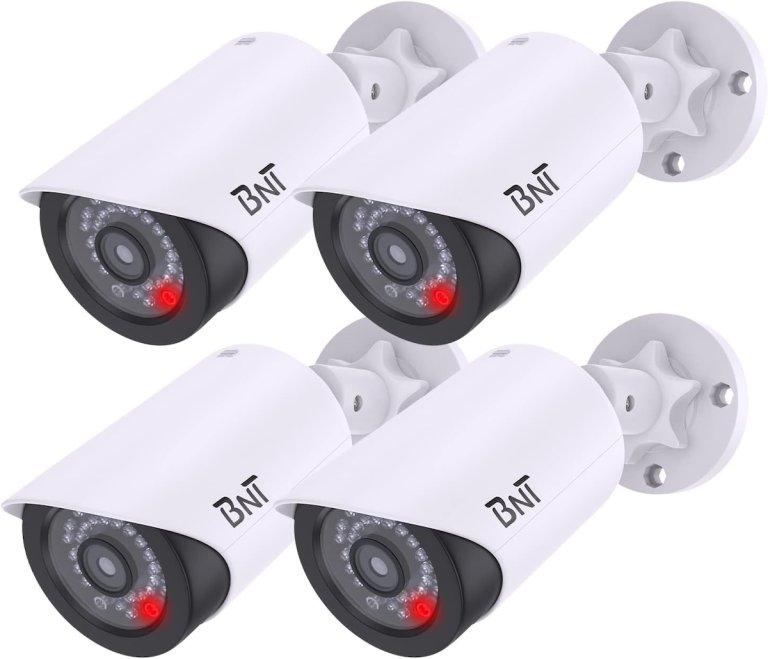 BNT dummy security cameras 4-pack on a white background.