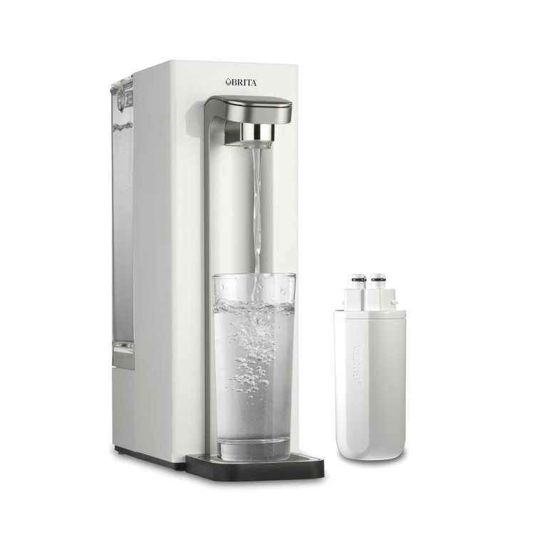 Brita Hub Countertop Water Filter System, and a filter on a white background