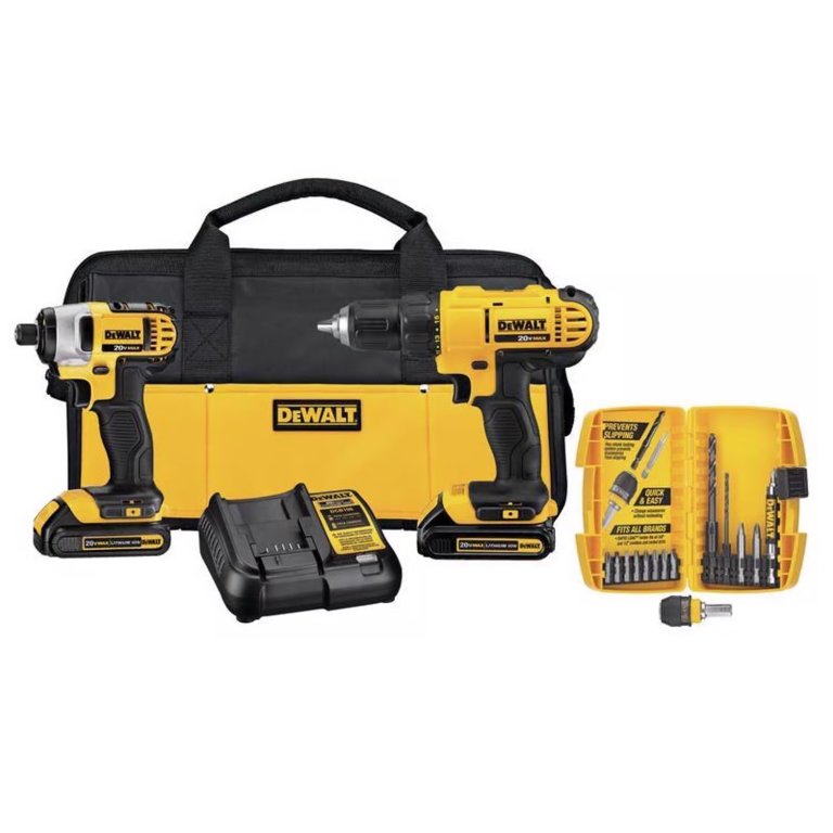 DeWalt 20V MAX Drill & Impact Driver Kit on a white background