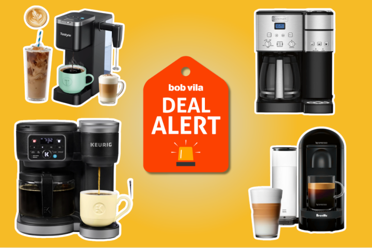 dual coffee makers on yellow background