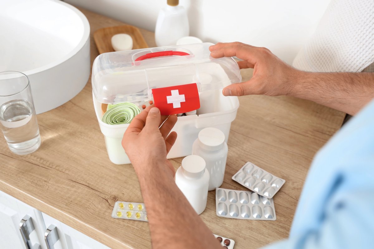 First Aid Kit on a Bathroom Counter