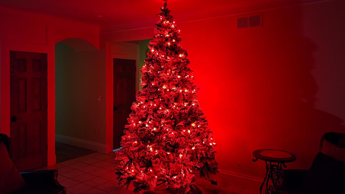 Govee Sparkle Lights on red in darkened room