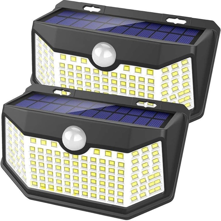 Two HMCITY Outdoor Motion Sensor Solar Lights on a white background