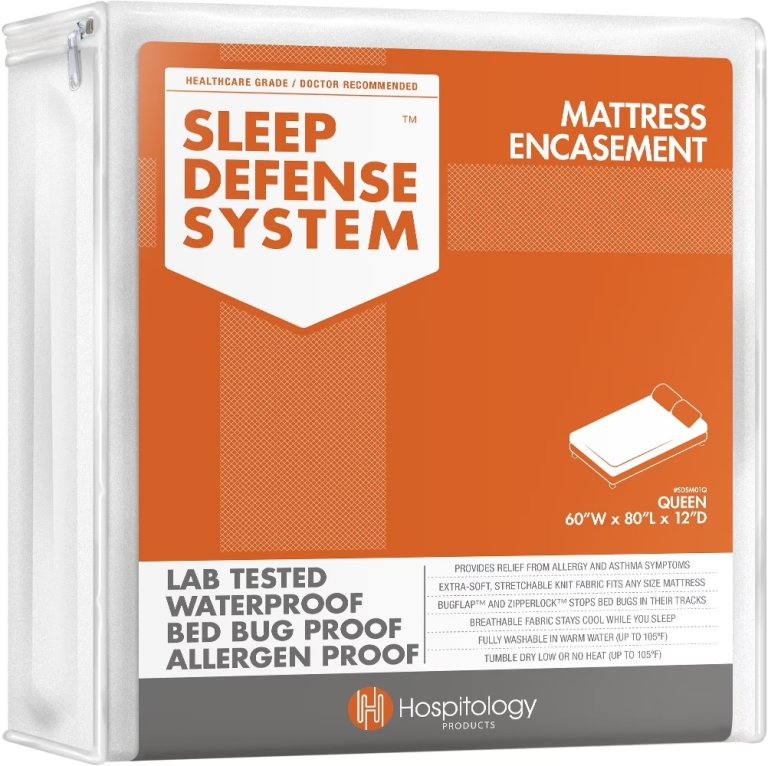 Hospitology Sleep Defense System Mattress Encasement on white background