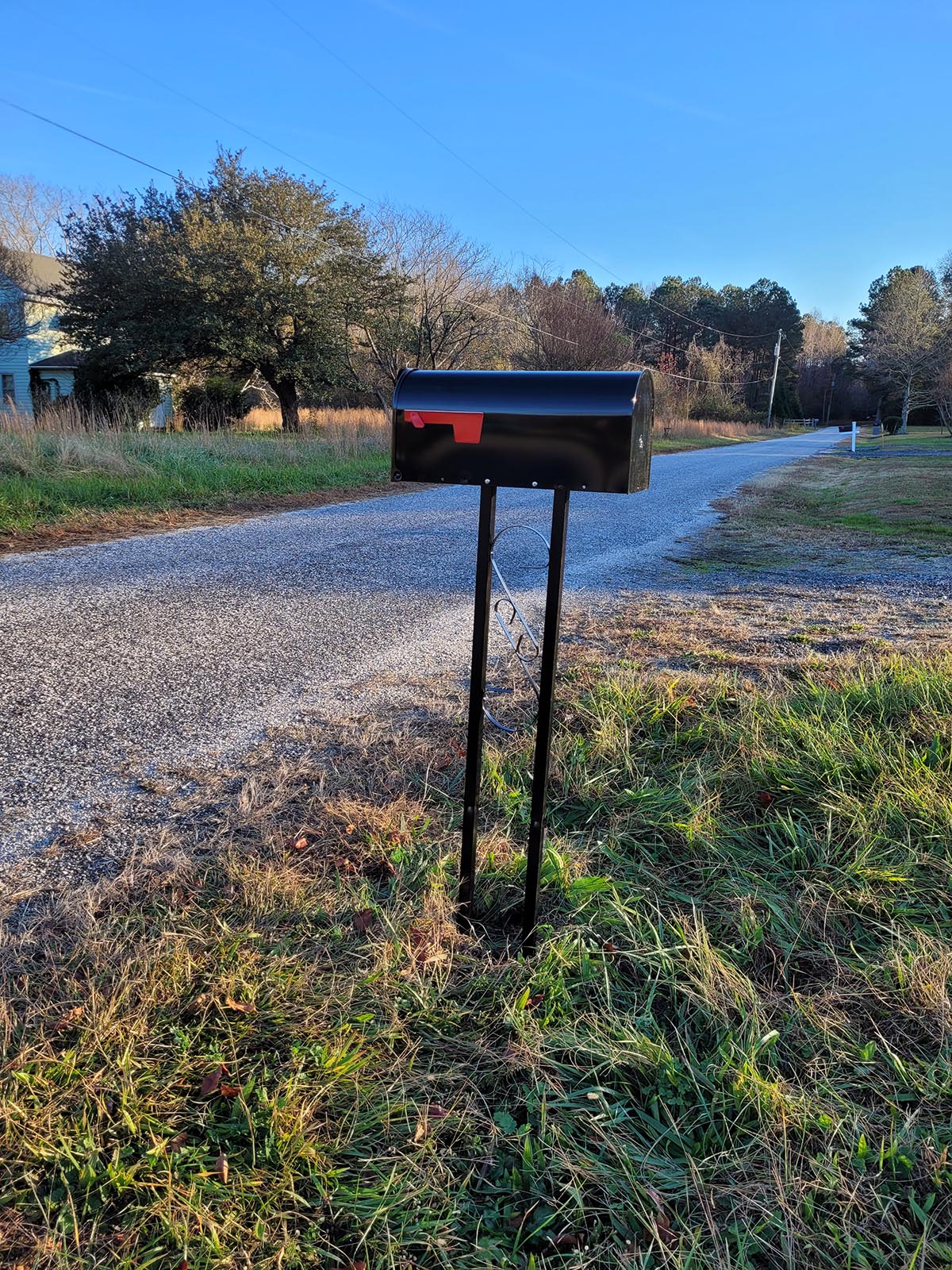 Mailbox to Go Post Kit assembled and upright, by the side of the road.