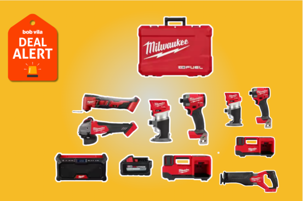 Milwaukee power tools on yellow background