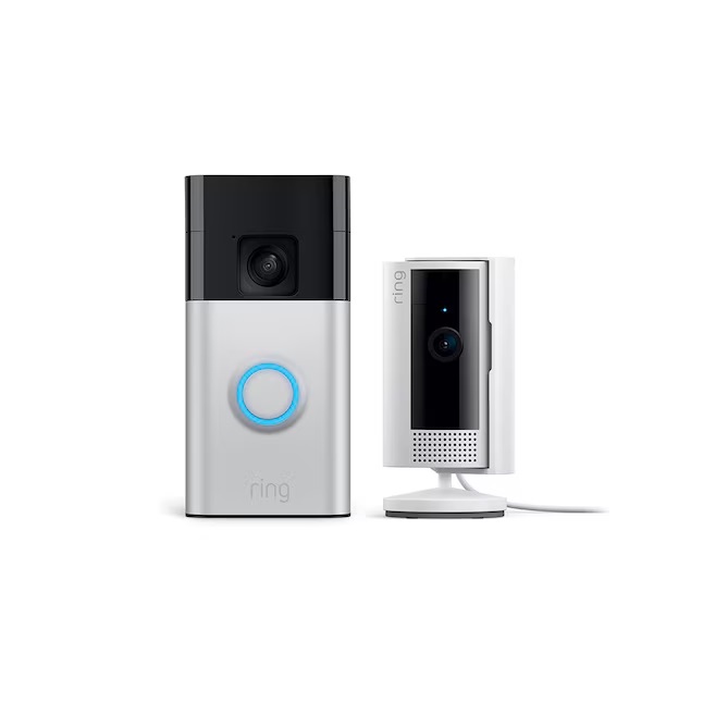 Ring Battery Doorbell + Indoor Cam Starter Set on a white background