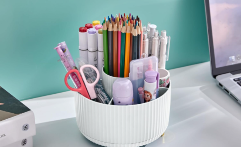 Round organizer for writing utensils on desk