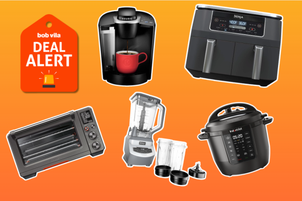 Small kitchen appliances on orange background