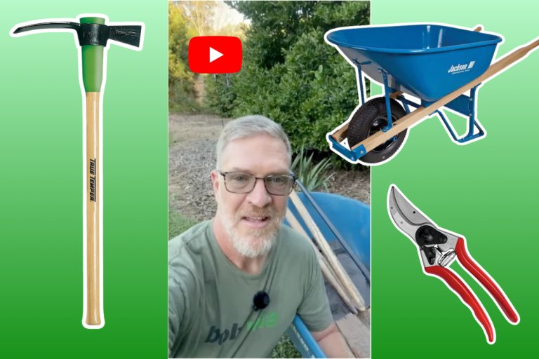 Mark Wolfe, landscaping expert, with go-to planting tools.