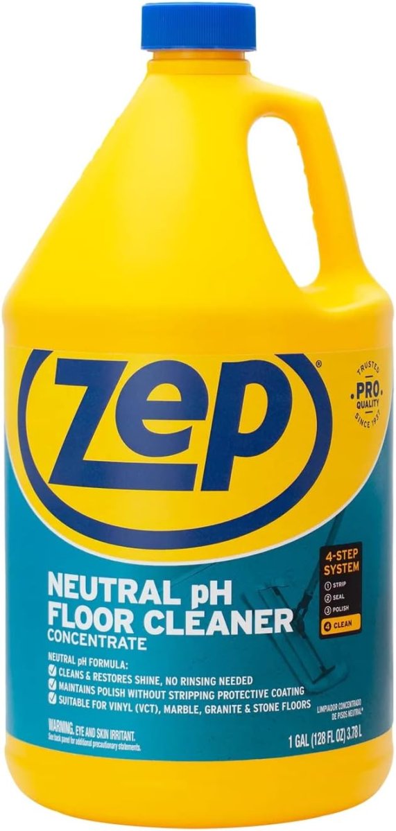 A bottle of Zep Neutral PH Industrial Floor Cleaner on a white background