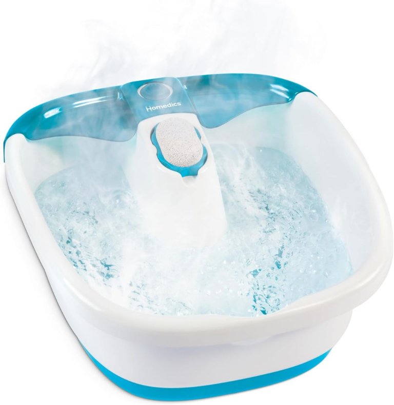 Homedics Bubble Mate Foot Spa filled with bubbles, on white background