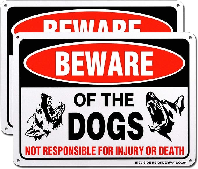 HISVISION beware of dog signs, two pack