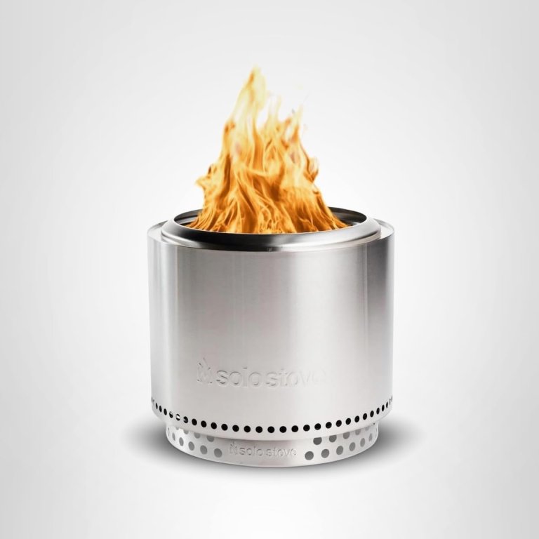 Solo Stove 2.0 with stand on a white background.
