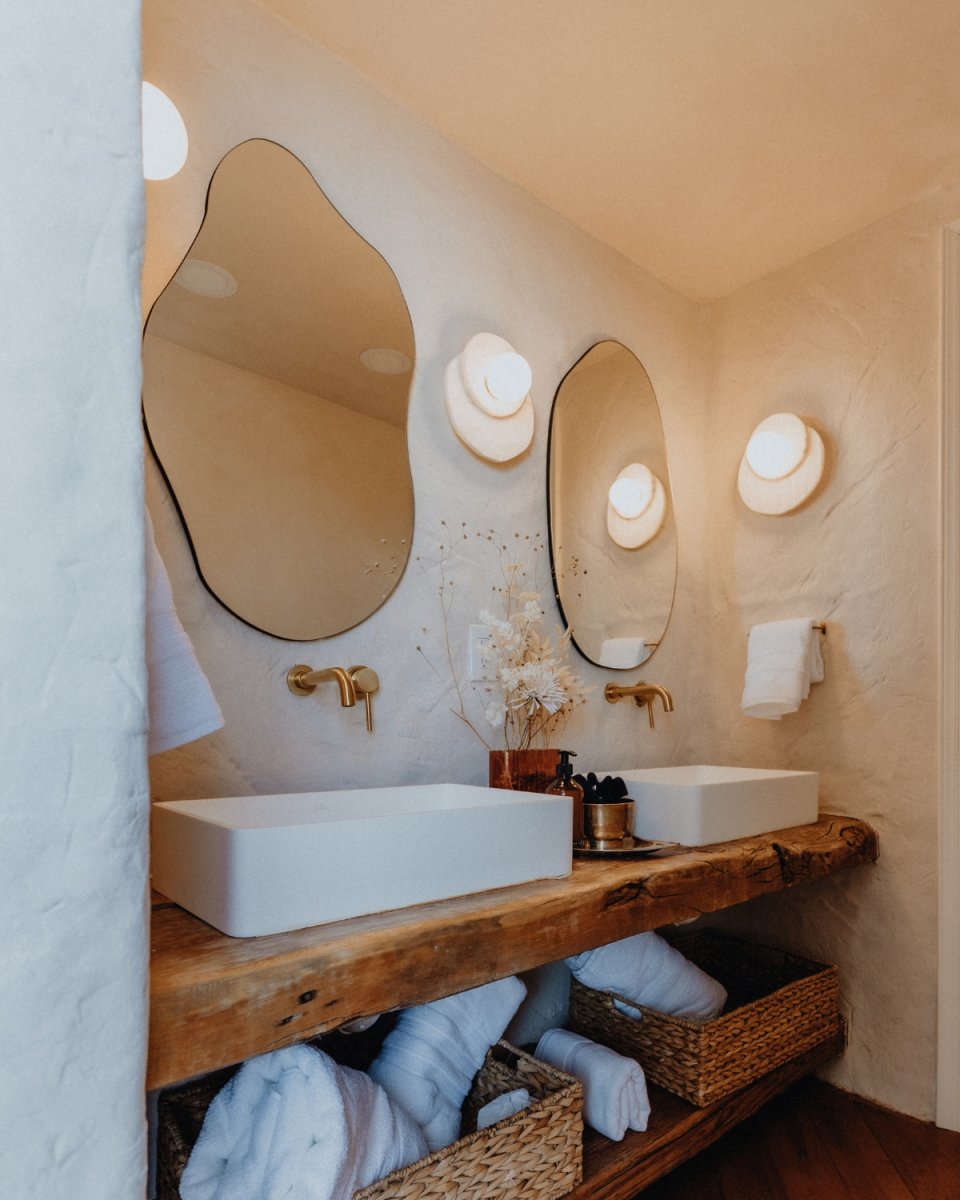 Interior bathroom decor in dome structure.