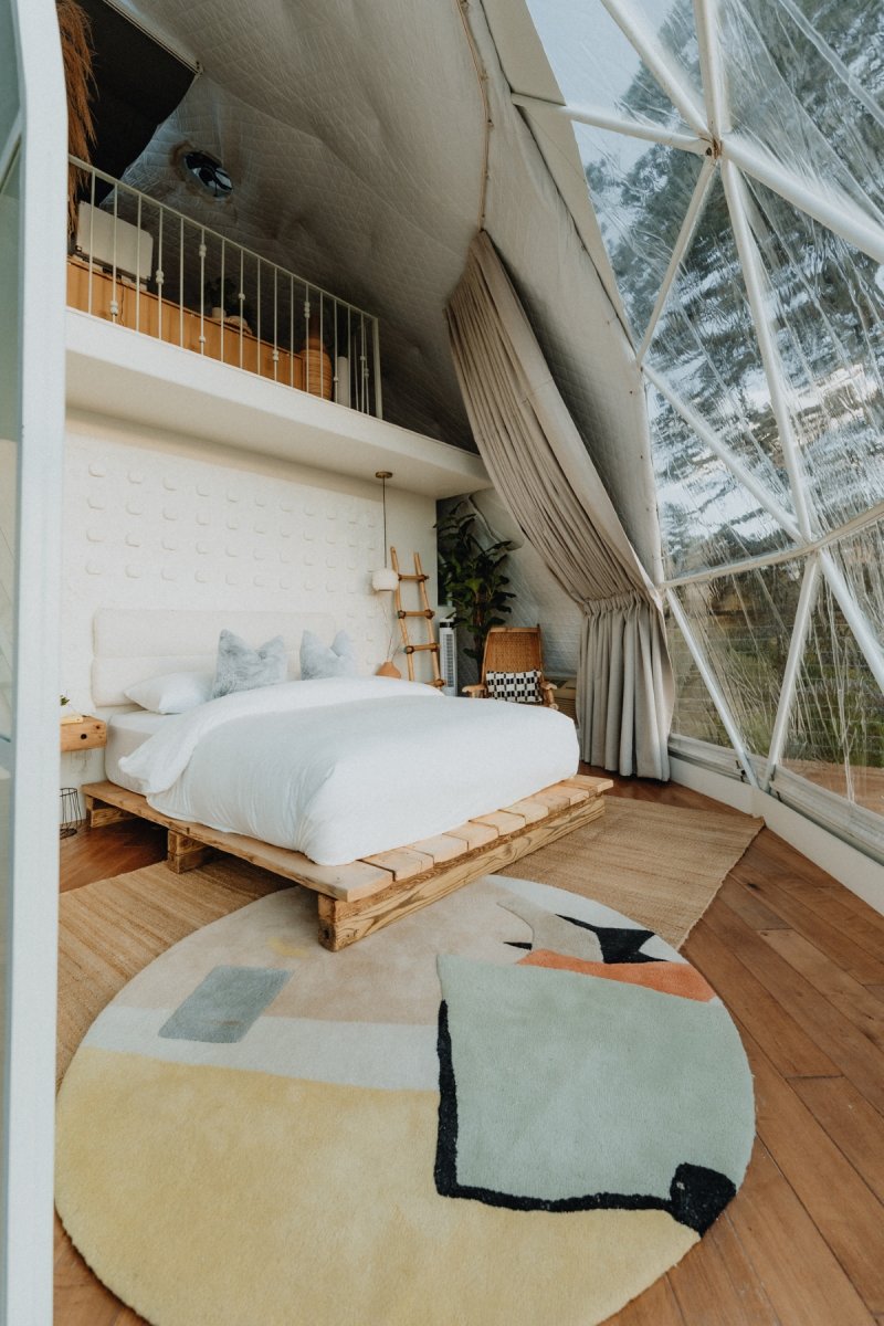Interior bedroom decor in dome structure.