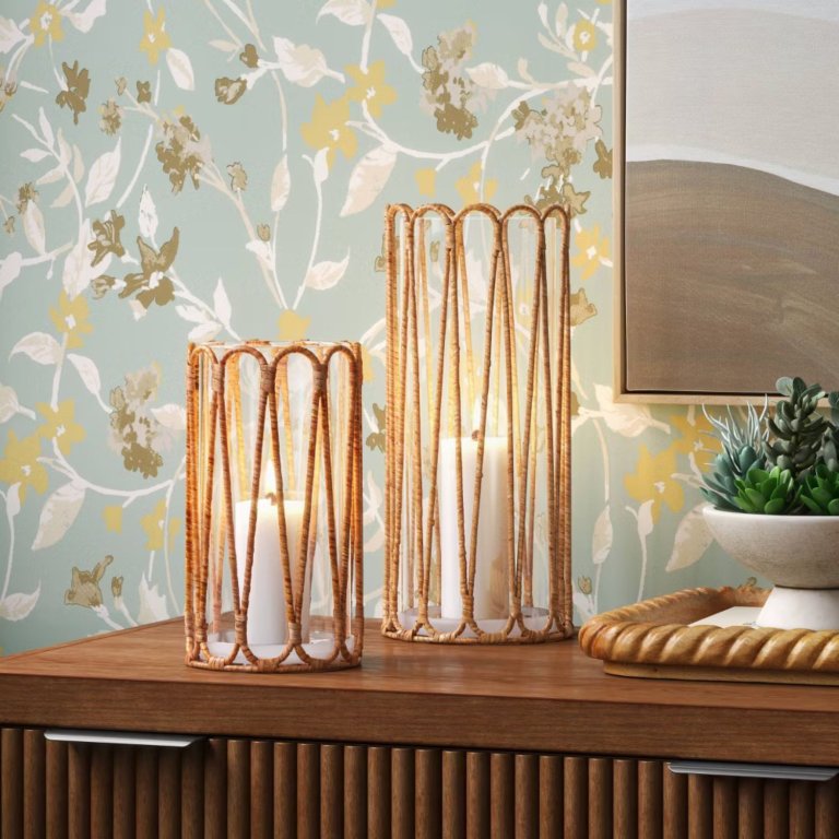 Rattan-Wrapped Hurricane Pillar Holder