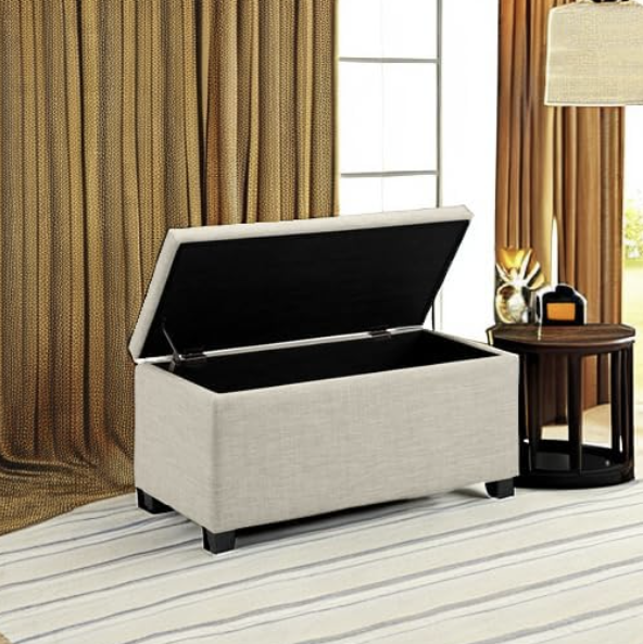 Amazon Basics Upholstered Storage Rectangular Ottoman and Entryway Bench, Polyester, Beige, 35.5"W x 16.5"D x 17"H