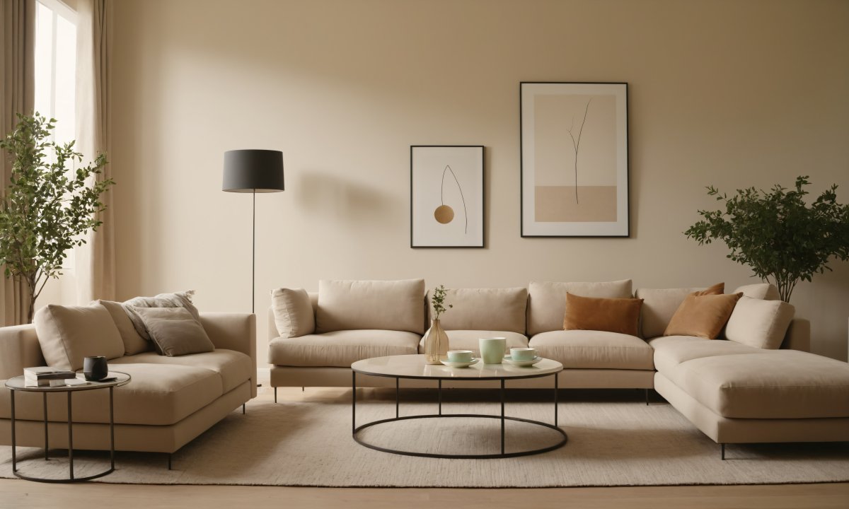 Modern Interior Design with Elegant Furniture: Beige living room, Minimalist Design of Apartment