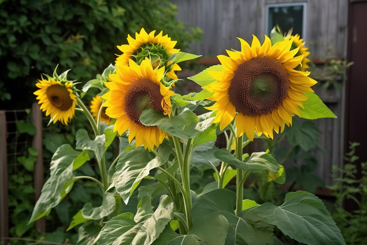Sunflowers growing in the garden.