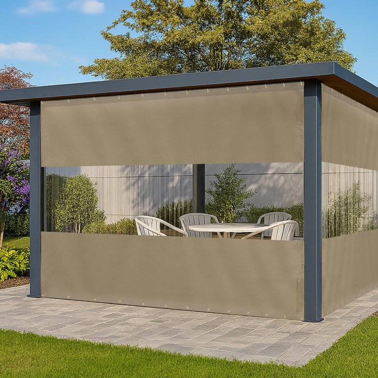 Covers & All Outdoor Curtain With Clear Vinyl Panel