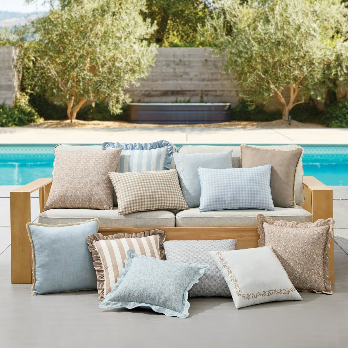 New Walmart Home Decor Furnishing Outdoor Living Colelction My Texas House Blue Gingham Outdoor Pillow