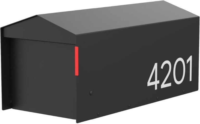 Mailbox | Modern Design Personalized Thompson Roof Top Post Mount Mail Box | 20.5” x 9.2” x 8.5” | Galvanized Steel Mailboxes for Outside | Black Brand: Olio Home